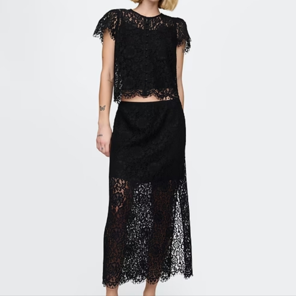 Nwt Gap Black Lace Midi Skirt Size Large